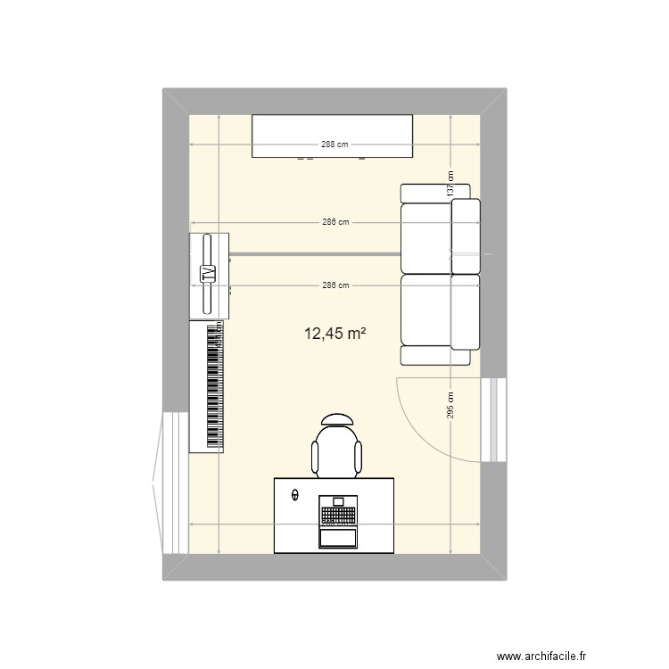 Etage chambre 2 HC. Plan de 1 pièce et 12 m2
