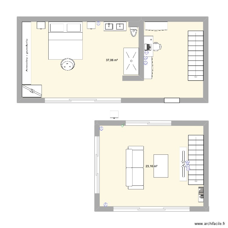 extension 2024. Plan de 2 pièces et 60 m2