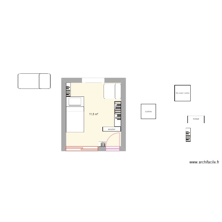 chambre Léna. Plan de 1 pièce et 12 m2