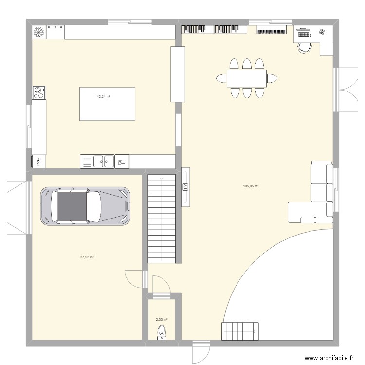 RDC maison v1. Plan de 4 pièces et 187 m2
