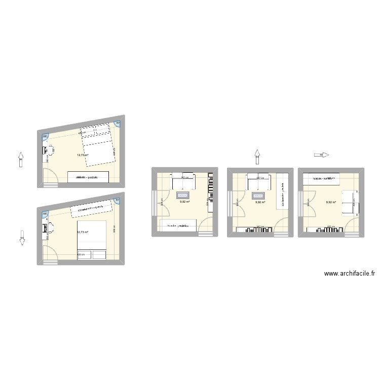 Chambre. Plan de 5 pièces et 55 m2