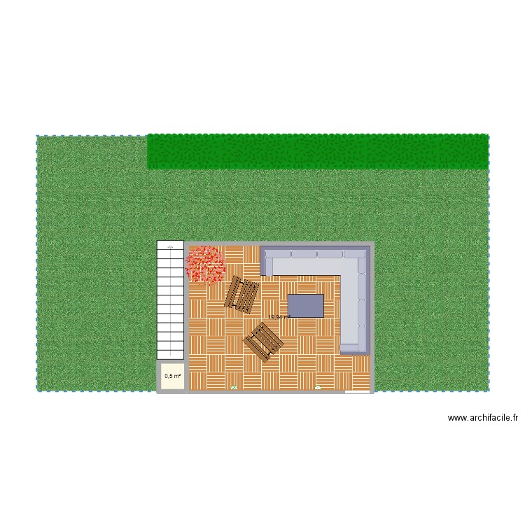 Terrasse maison. Plan de 2 pièces et 20 m2