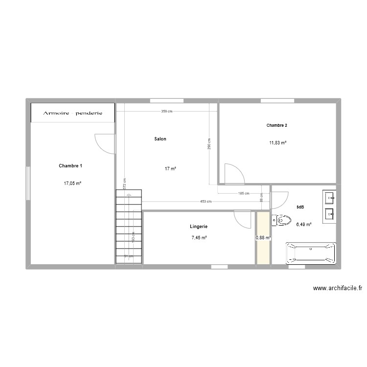 Guyancourt - etage. Plan de 6 pièces et 61 m2