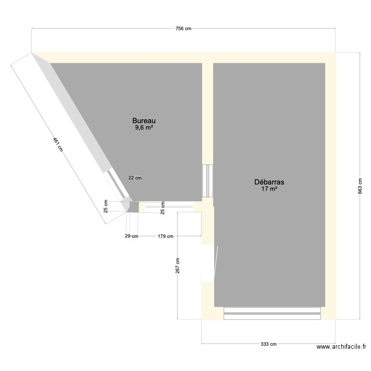 Plan Thery pièces sous toiture. Plan de 2 pièces et 27 m2
