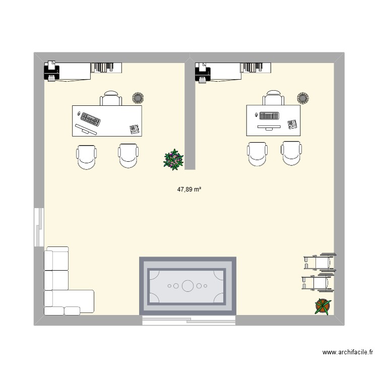 TAOS: aménagement de bureau. Plan de 1 pièce et 48 m2