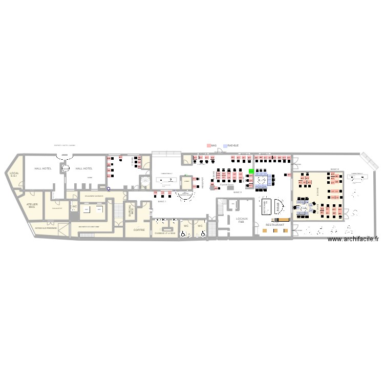 Plan de salle RDC au 4 décembre 2023. Plan de 20 pièces et 302 m2