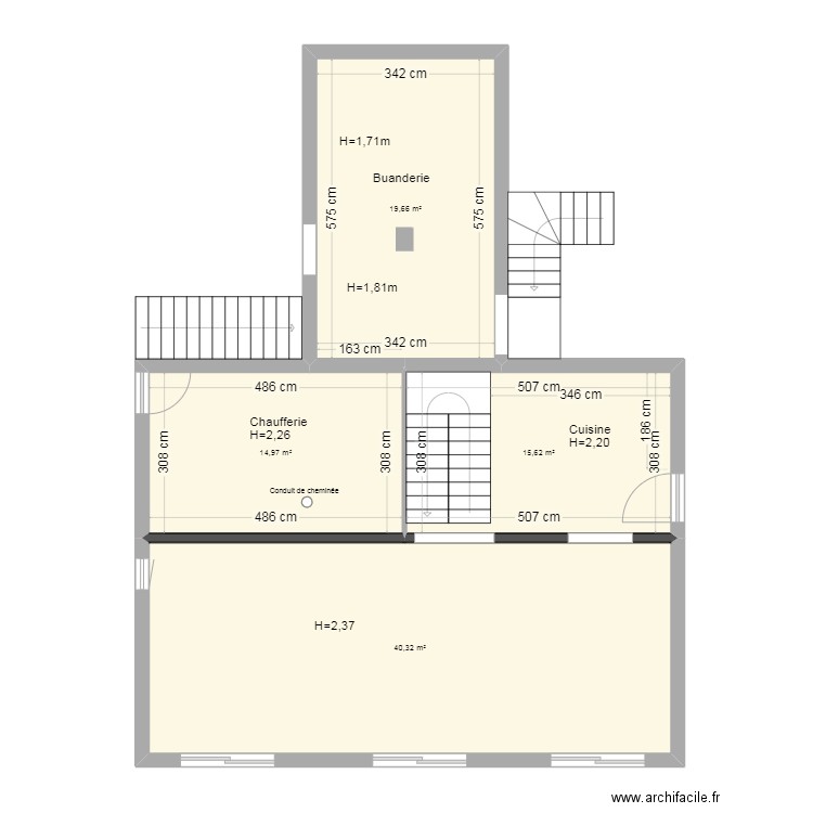 Maison Rouret - RdC. Plan de 4 pièces et 91 m2