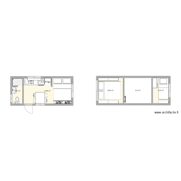 Tiny house . Plan de 13 pièces et 75 m2