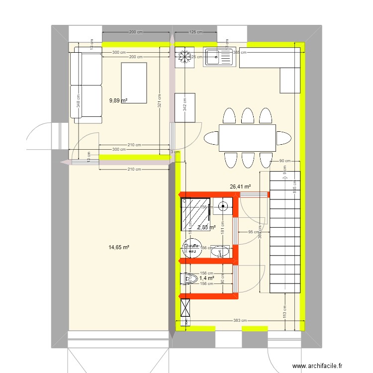 RDC_ISOLATION (13cm)_amenagement. Plan de 5 pièces et 61 m2
