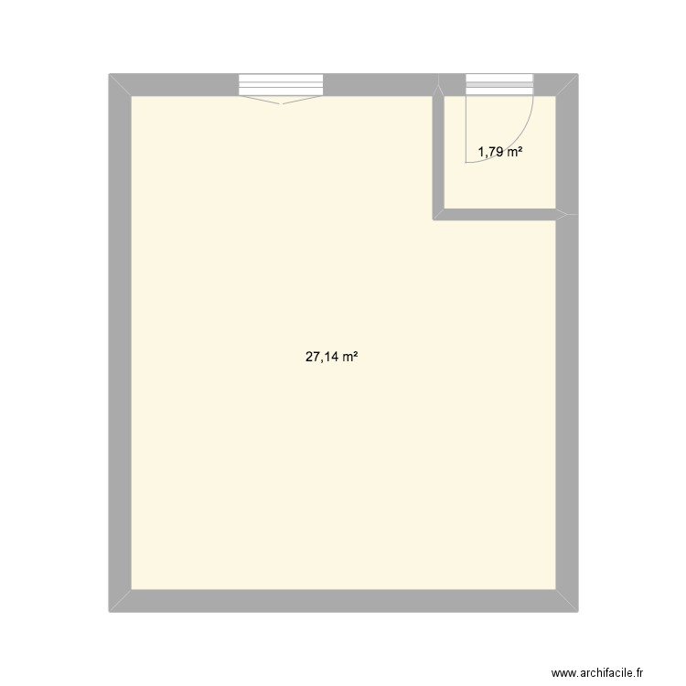 chambre. Plan de 2 pièces et 29 m2