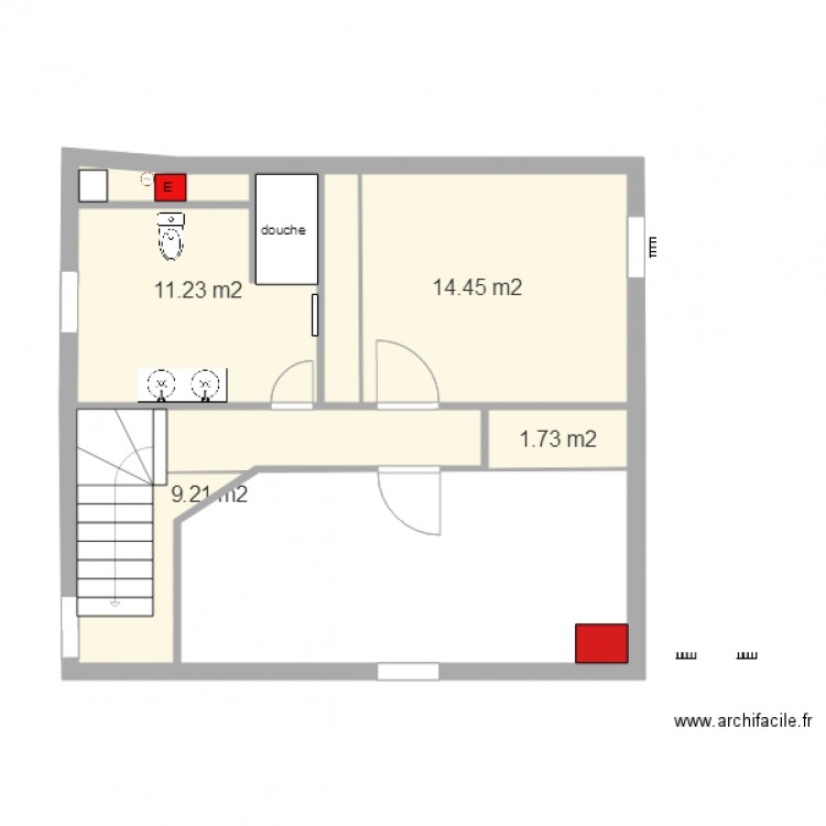 RDC 2EME. Plan de 4 pièces et 37 m2