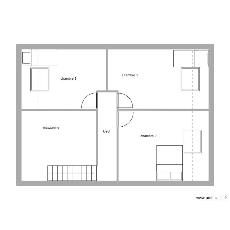 T4 3 CALAIS étage pointillés. Plan de 4 pièces et 68 m2
