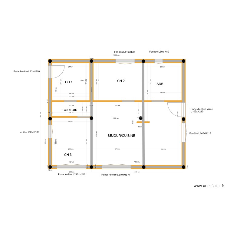  implantation pieux metal et poteaux à l intérieur 80 m². Plan de 4 pièces et 67 m2