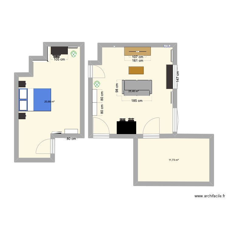 Appartement Asnières. Plan de 3 pièces et 58 m2