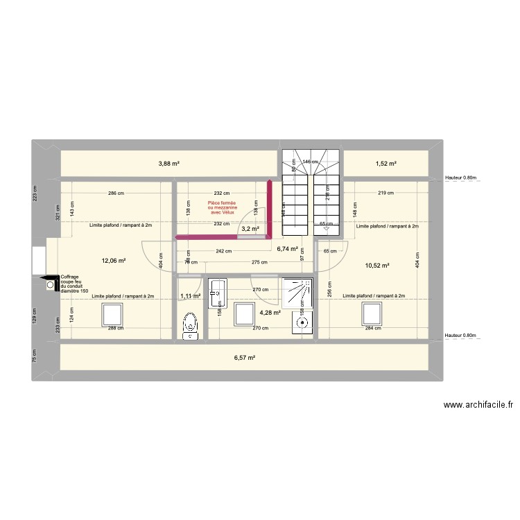 étage 2. Plan de 9 pièces et 50 m2