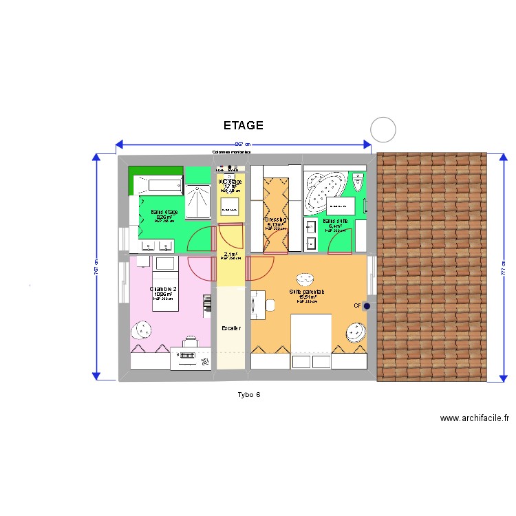 Tybo 5 avec suite parentale. Plan de 17 pièces et 184 m2