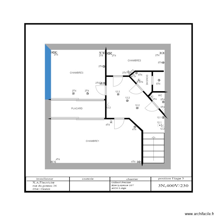 Position Gillard.P et3. Plan de 8 pièces et 70 m2
