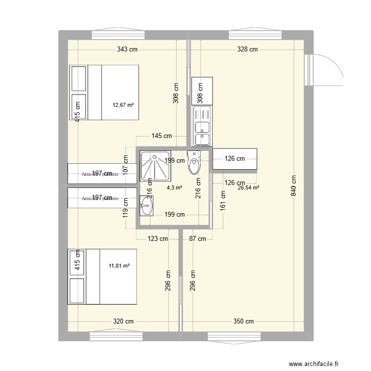 plan 1er etage V2. Plan de 4 pièces et 55 m2