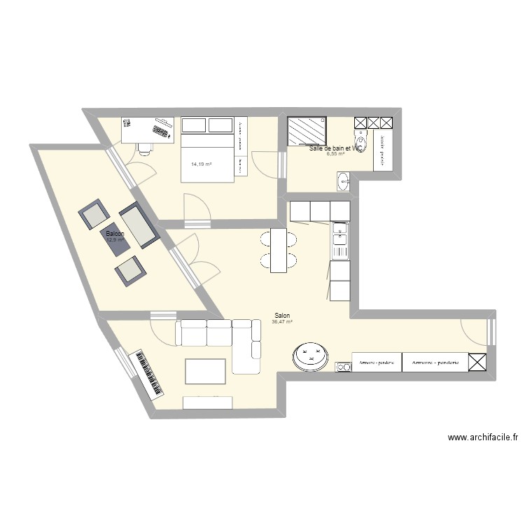 Habitat. Plan de 4 pièces et 70 m2