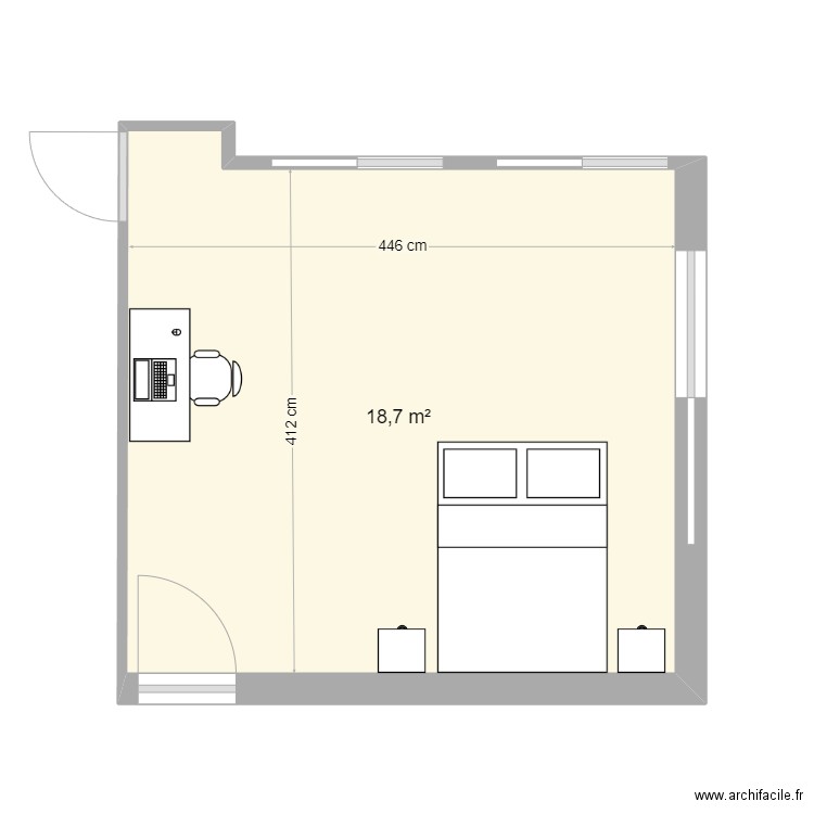 Bureau Chambre 5. Plan de 1 pièce et 19 m2