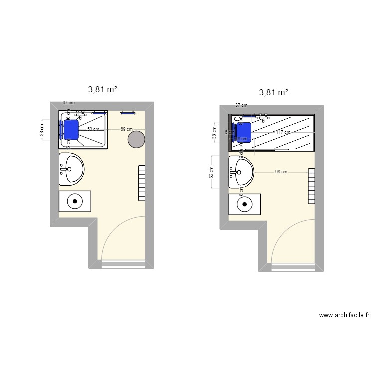 Plan SDB . Plan de 2 pièces et 8 m2