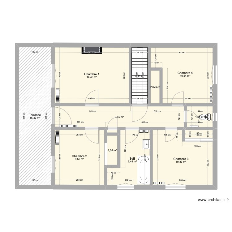 St Bar etage. Plan de 13 pièces et 85 m2