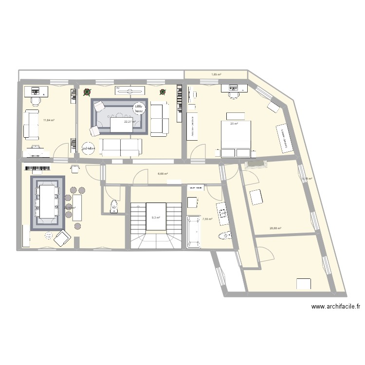 Plan B. Lepage test chambres enfants. Plan de 10 pièces et 137 m2