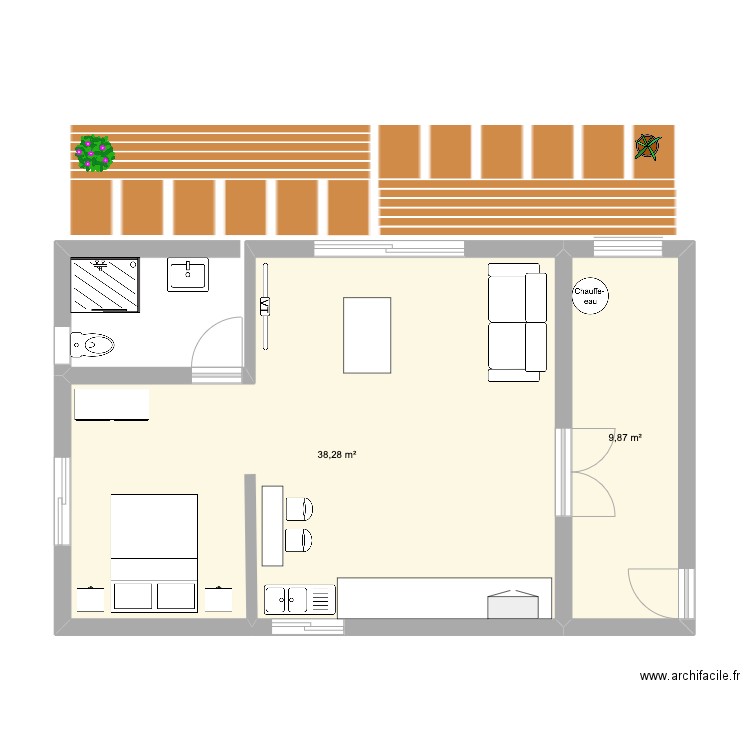 Appartement Residence COCOBAY Rémire Montjoly. Plan de 2 pièces et 48 m2