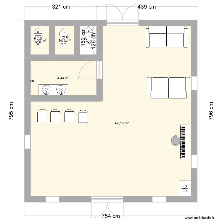 Design. Plan de 4 pièces et 49 m2