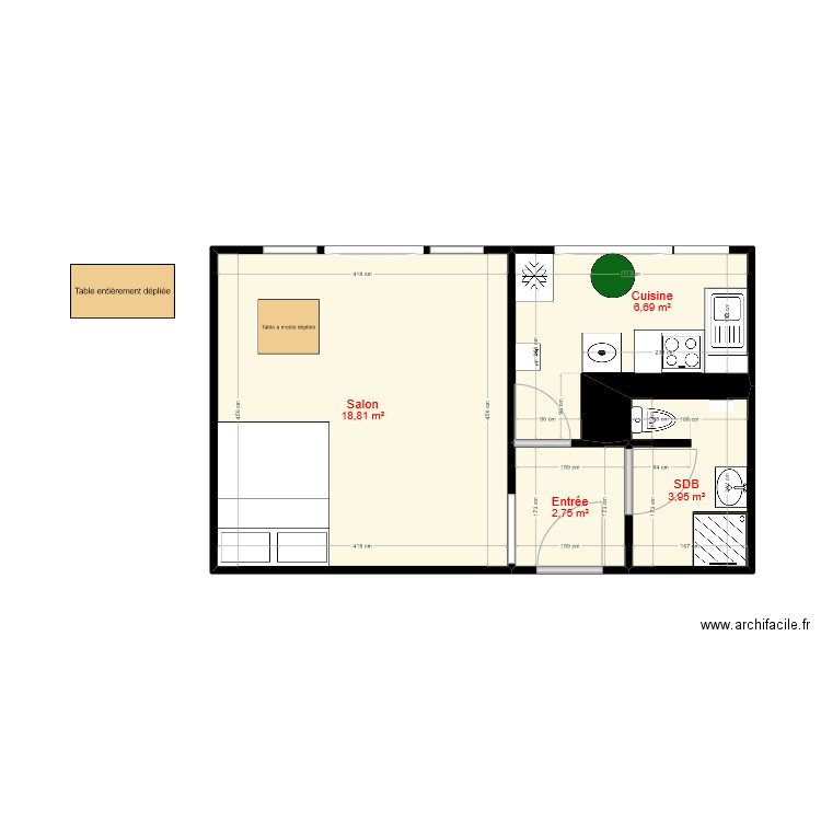 Appartement RDC Etiolles. Plan de 4 pièces et 32 m2