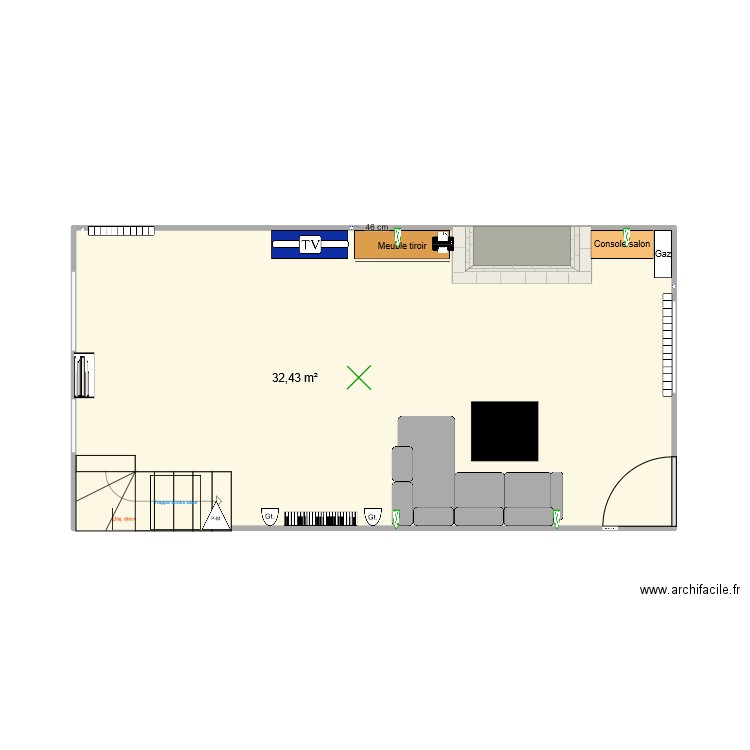 Salon 2024 - opt2. Plan de 1 pièce et 32 m2