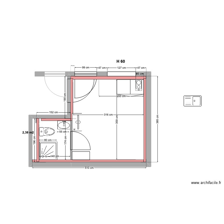 studio LOT A  06 03 2024. Plan de 1 pièce et 16 m2