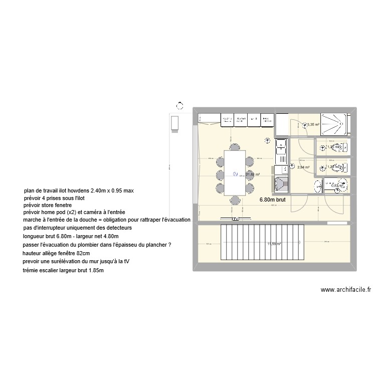 plan cuisine et wc MVO - v10. Plan de 7 pièces et 43 m2
