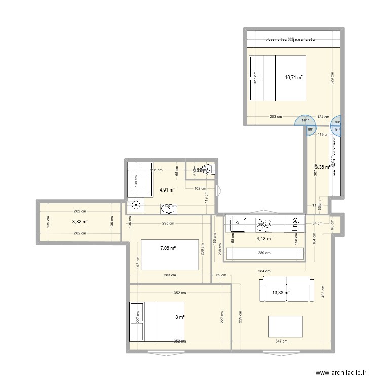 4 square gabriel faure v3. Plan de 9 pièces et 56 m2