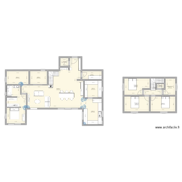 projet maison 160m². Plan de 14 pièces et 163 m2