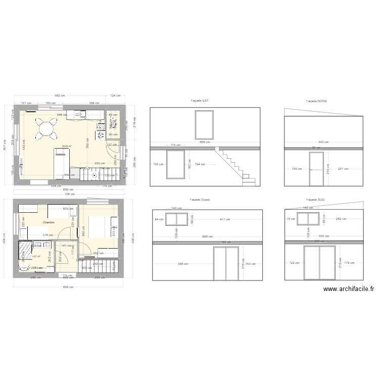 Annexe 35 m2. Plan de 5 pièces et 55 m2