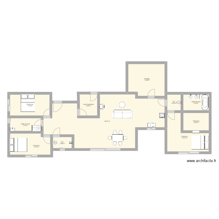Maison 1. Plan de 11 pièces et 137 m2