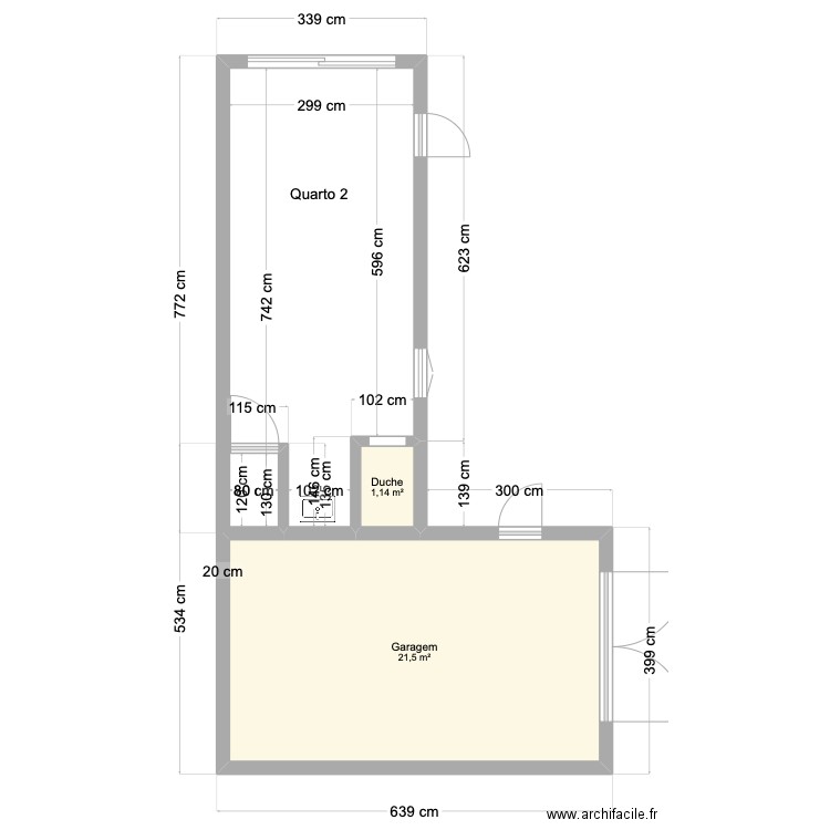 Garagem + quarto 2. Plan de 2 pièces et 23 m2