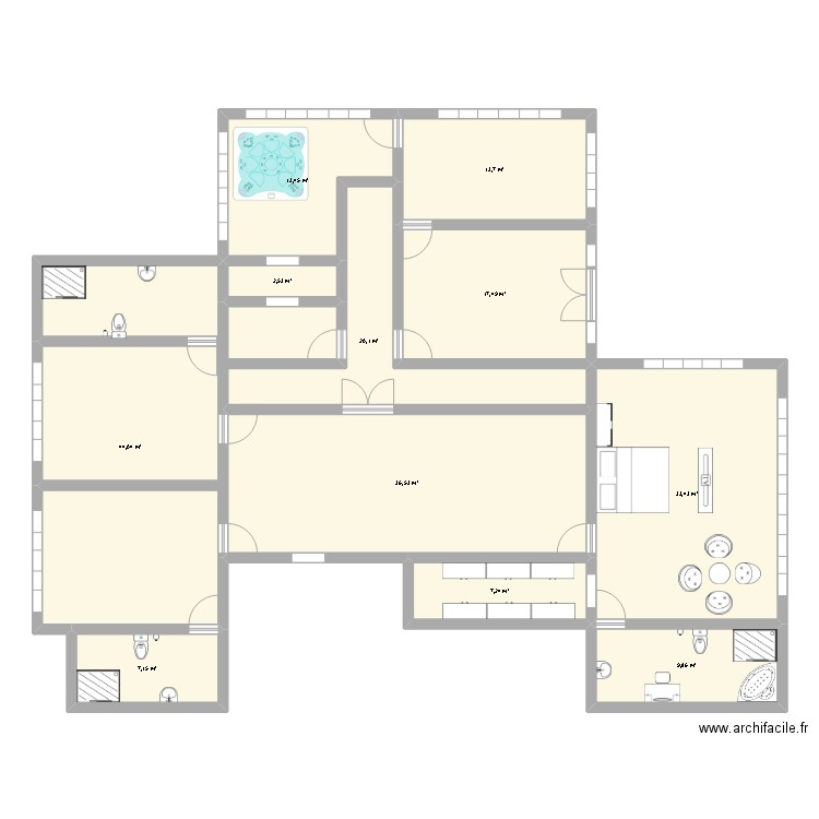 casa 1. Plan de 11 pièces et 206 m2