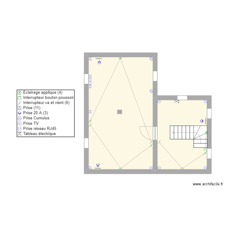 Jules Ferry - A - Elec Sous-sol. Plan de 2 pièces et 38 m2