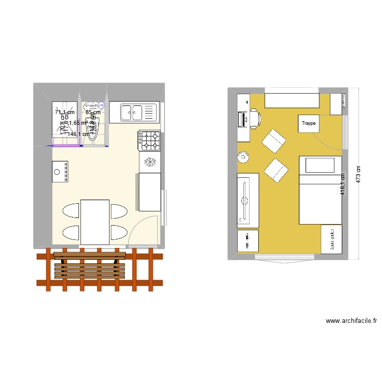 Pavillon DVE. Plan de 3 pièces et 25 m2