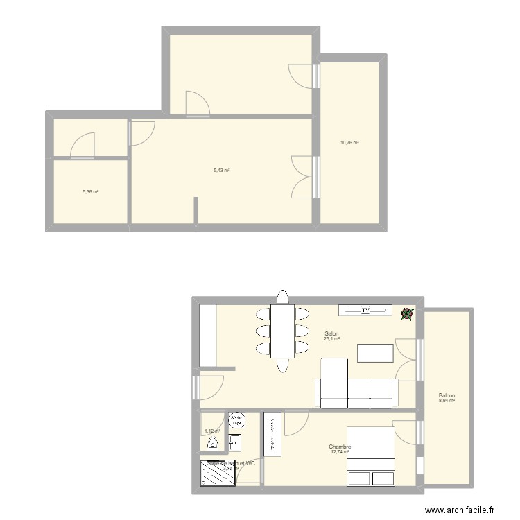 Appartement. Plan de 8 pièces et 89 m2