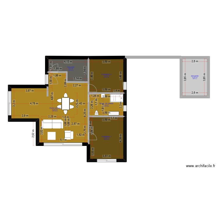 plan double L5. Plan de 6 pièces et 97 m2