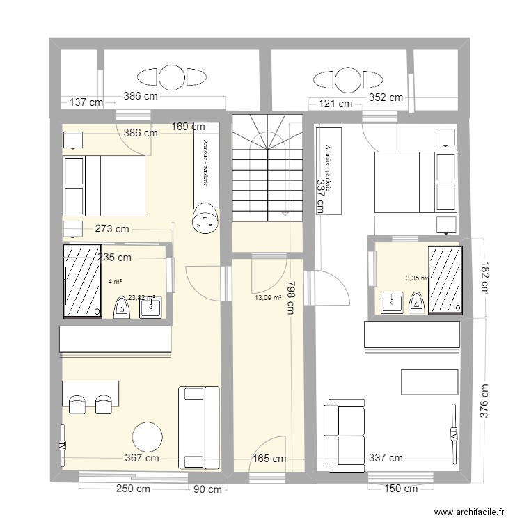 appartement Airbnb. Plan de 4 pièces et 49 m2