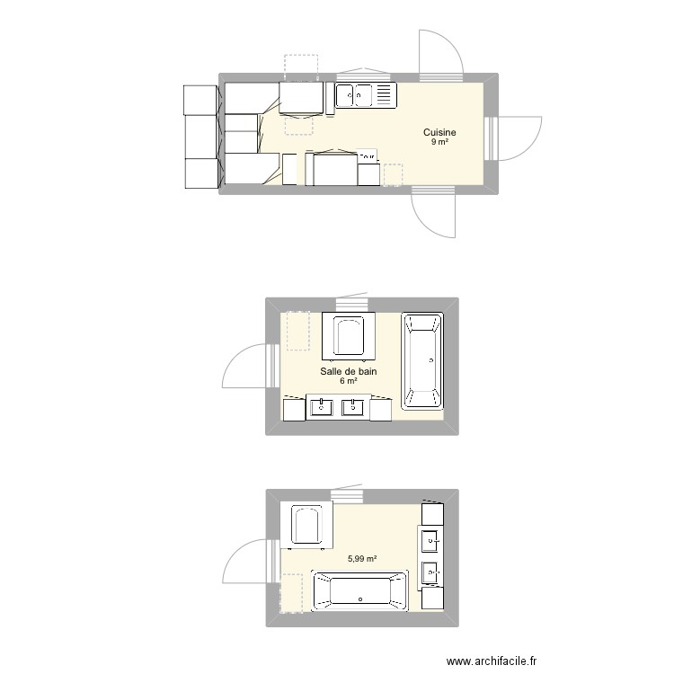 Maison. Plan de 3 pièces et 21 m2