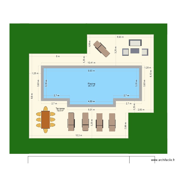 Terrasse piscine Jonquières V2. Plan de 2 pièces et 155 m2