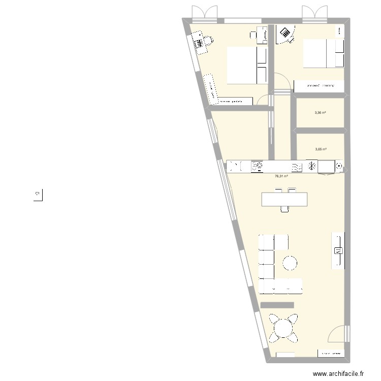 moli1. Plan de 3 pièces et 83 m2
