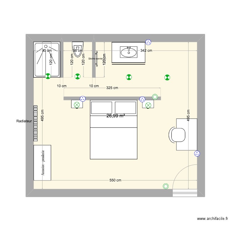 Chambre 2. Plan de 1 pièce et 27 m2