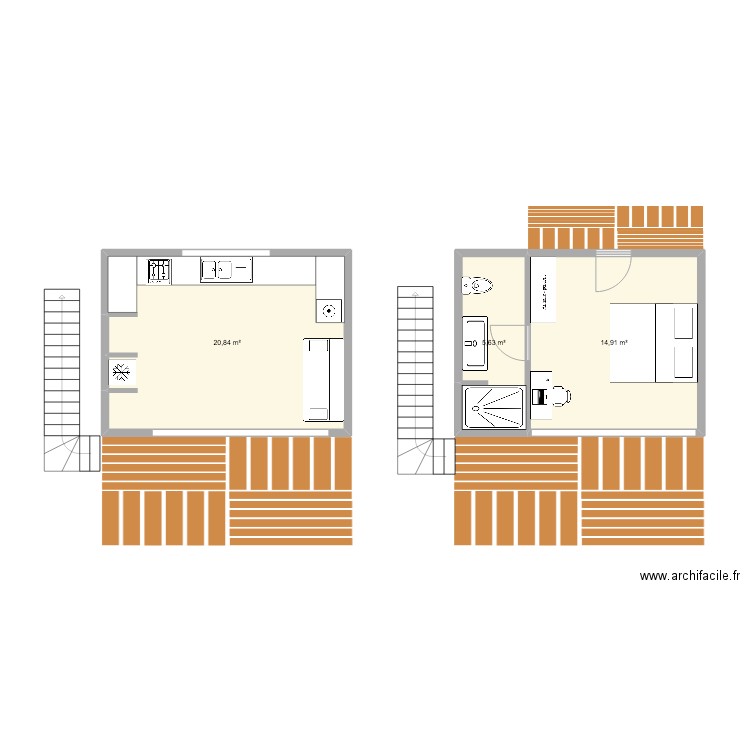 HOUSE LHOKNGA. Plan de 3 pièces et 41 m2