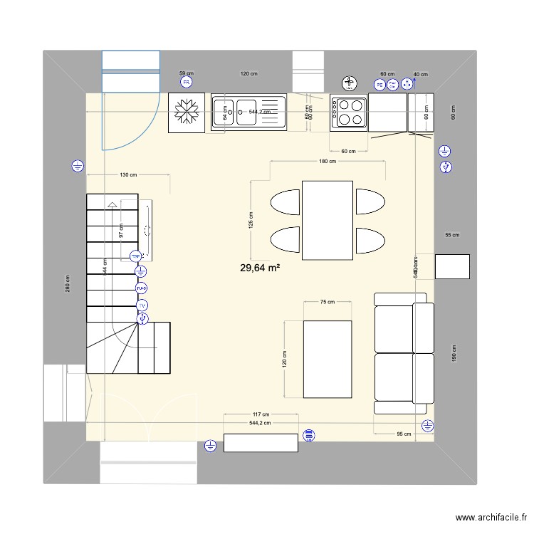 Bieuzy RDC plan ELECTRICIT3. Plan de 1 pièce et 30 m2